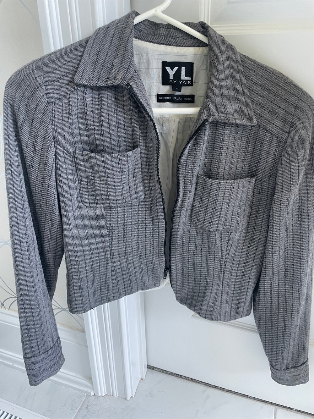 YL by Yair Gray Vertical-Stripe Cropped Zip Jacket